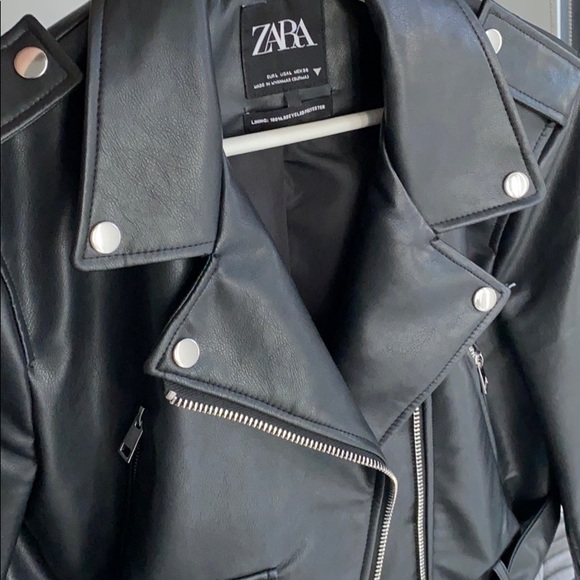 SOLD: Cropped black pleather Zara biker jacket - Picture 3 of 4